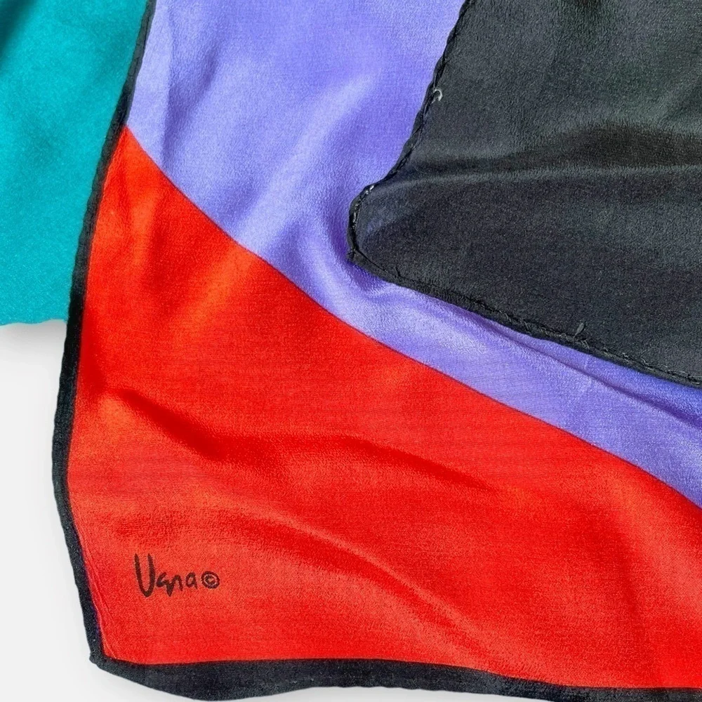 VTG 80s Vera Neumann Silk Scarf Headscarf Neckerchief Colorblock Bright 15x50”
